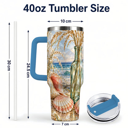 #pl[40oz|Blue] Faceted Seashell 40oz Tumbler with Handle, Ocean Travel Cup, Faceted Art