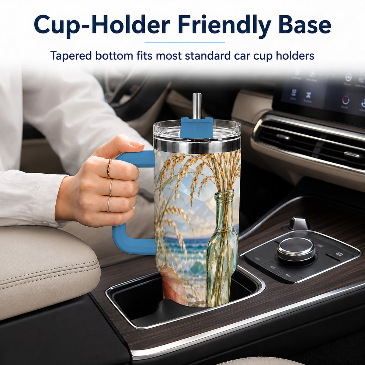 #pl[40oz|Blue] Faceted Seashell 40oz Tumbler with Handle, Ocean Travel Cup, Faceted Art