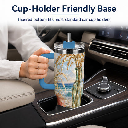 #pl[40oz|Blue] Faceted Seashell 40oz Tumbler with Handle, Ocean Travel Cup, Faceted Art