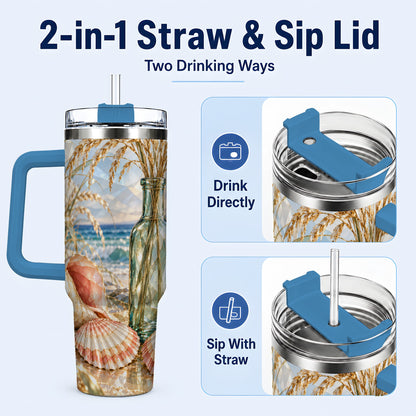 #pl[40oz|Blue] Faceted Seashell 40oz Tumbler with Handle, Ocean Travel Cup, Faceted Art