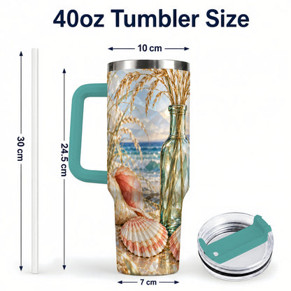 #pl[40oz|Green] Faceted Seashell 40oz Tumbler with Handle, Ocean Travel Cup, Faceted Art