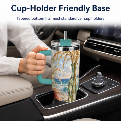 #pl[40oz|Green] Faceted Seashell 40oz Tumbler with Handle, Ocean Travel Cup, Faceted Art