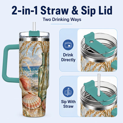 #pl[40oz|Green] Faceted Seashell 40oz Tumbler with Handle, Ocean Travel Cup, Faceted Art