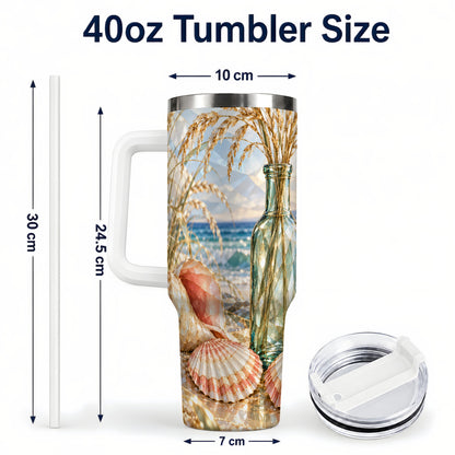 #pl[40oz|White] Faceted Seashell 40oz Tumbler with Handle, Ocean Travel Cup, Faceted Art