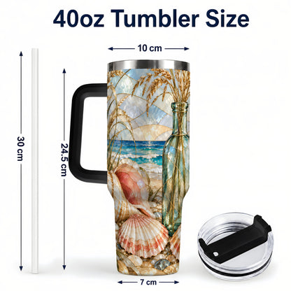 #pl[40oz|Black] Coastal Seashell 40oz Tumbler with Handle, Stainless Steel Travel Cup