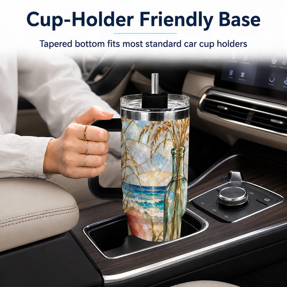 #pl[40oz|Black] Coastal Seashell 40oz Tumbler with Handle, Stainless Steel Travel Cup