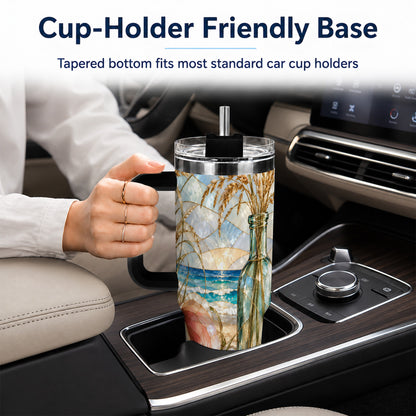 #pl[40oz|Black] Coastal Seashell 40oz Tumbler with Handle, Stainless Steel Travel Cup