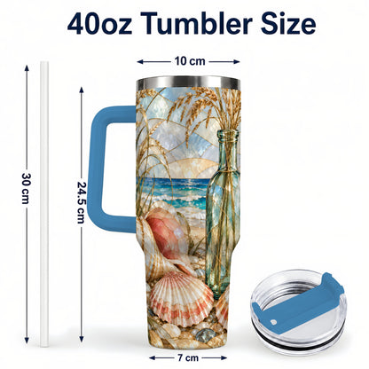 #pl[40oz|Blue] Coastal Seashell 40oz Tumbler with Handle, Stainless Steel Travel Cup