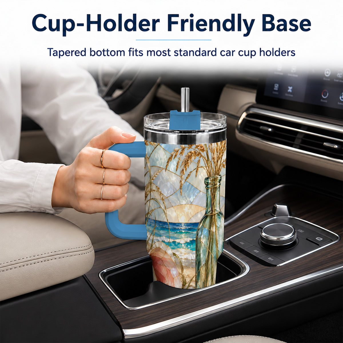 #pl[40oz|Blue] Coastal Seashell 40oz Tumbler with Handle, Stainless Steel Travel Cup