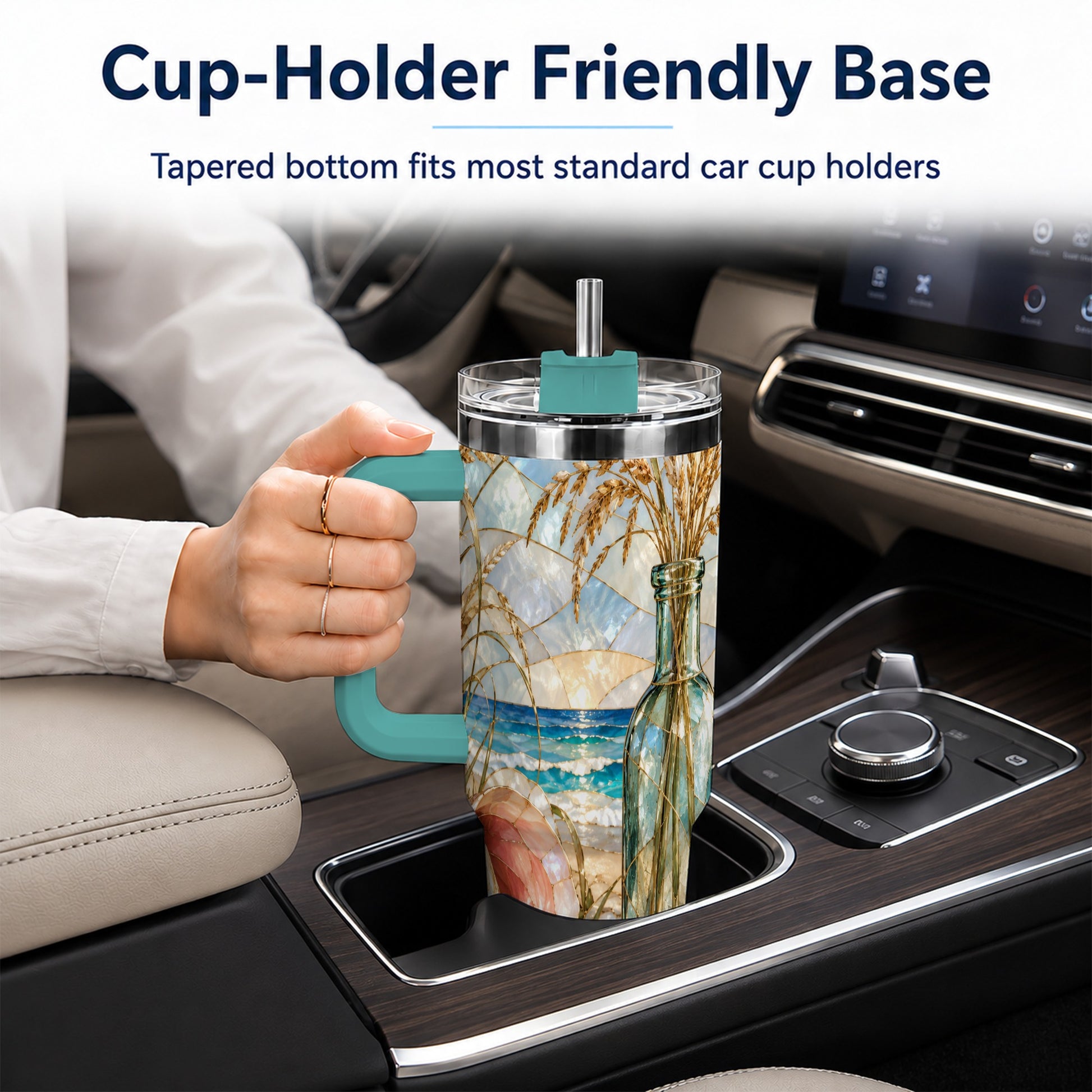 #pl[40oz|Green] Coastal Seashell 40oz Tumbler with Handle, Stainless Steel Travel Cup
