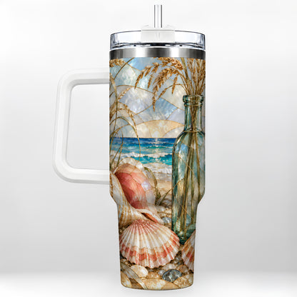 Coastal Seashell 40oz Tumbler with Handle, Stainless Steel Travel Cup