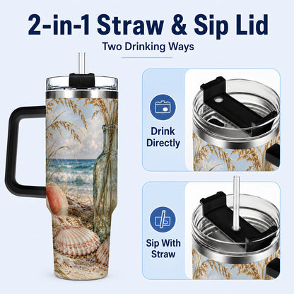 #pl[40oz|Black] Sea Oats Seashell 40oz Tumbler with Handle, Stainless Steel Travel Cup