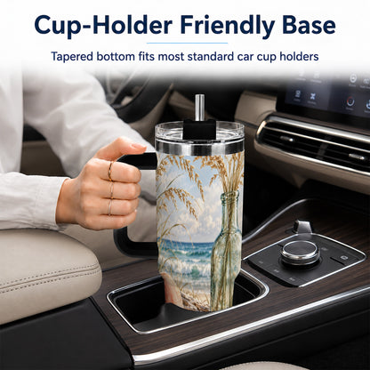 #pl[40oz|Black] Sea Oats Seashell 40oz Tumbler with Handle, Stainless Steel Travel Cup
