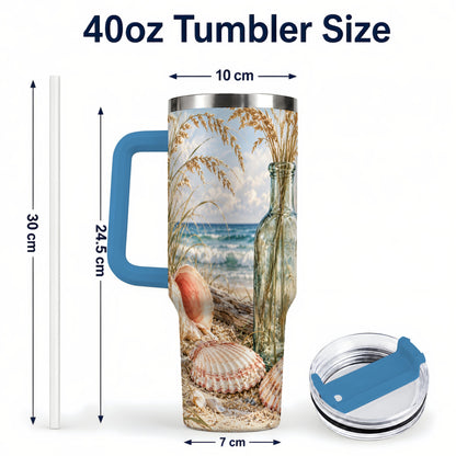 #pl[40oz|Blue] Sea Oats Seashell 40oz Tumbler with Handle, Stainless Steel Travel Cup