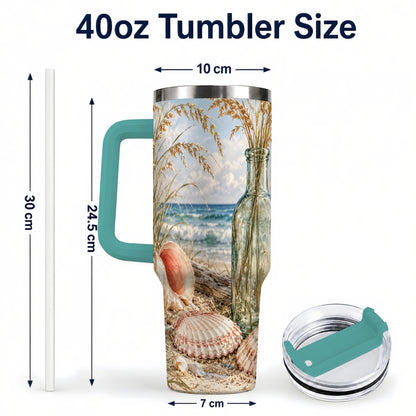 #pl[40oz|Green] Sea Oats Seashell 40oz Tumbler with Handle, Stainless Steel Travel Cup
