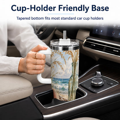 #pl[40oz|White] Sea Oats Seashell 40oz Tumbler with Handle, Stainless Steel Travel Cup