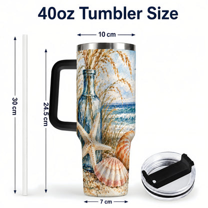 #pl[40oz|Black] Watercolor Seashell 40oz Tumbler with Handle, Stainless Steel Travel Cup
