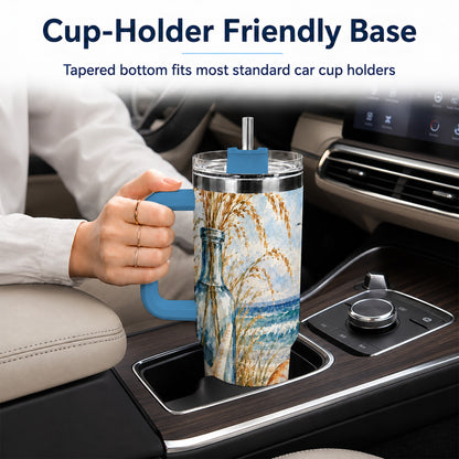 #pl[40oz|Blue] Watercolor Seashell 40oz Tumbler with Handle, Stainless Steel Travel Cup