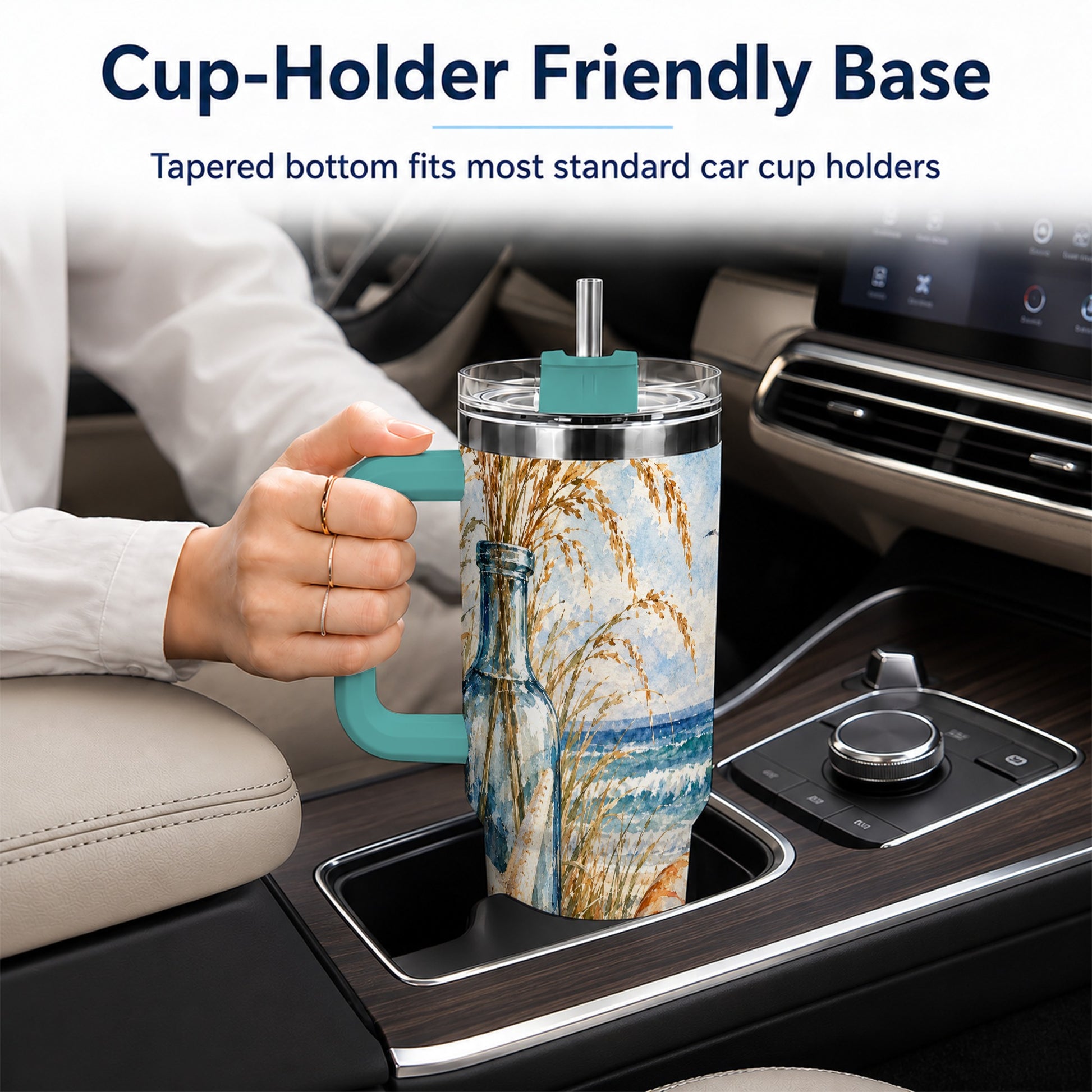 #pl[40oz|Green] Watercolor Seashell 40oz Tumbler with Handle, Stainless Steel Travel Cup