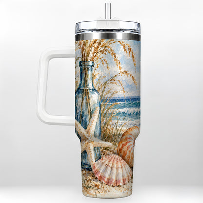 Watercolor Seashell 40oz Tumbler with Handle, Stainless Steel Travel Cup