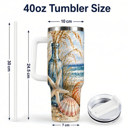 #pl[40oz|White] Watercolor Seashell 40oz Tumbler with Handle, Stainless Steel Travel Cup