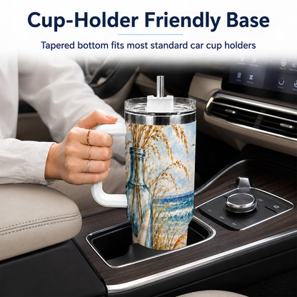 #pl[40oz|White] Watercolor Seashell 40oz Tumbler with Handle, Stainless Steel Travel Cup
