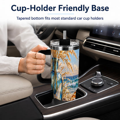 #pl[40oz|Black] Jeweled Seashell 40oz Tumbler with Handle, Stainless Steel Travel Cup