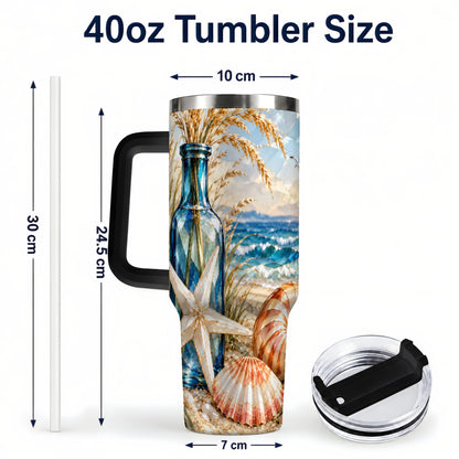 #pl[40oz|Black] Seashell Starfish 40oz Tumbler with Handle, Stainless Steel Travel Cup