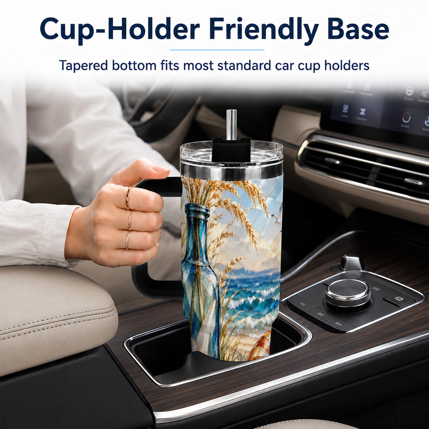 #pl[40oz|Black] Seashell Starfish 40oz Tumbler with Handle, Stainless Steel Travel Cup