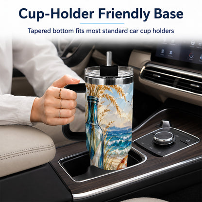 #pl[40oz|Black] Seashell Starfish 40oz Tumbler with Handle, Stainless Steel Travel Cup