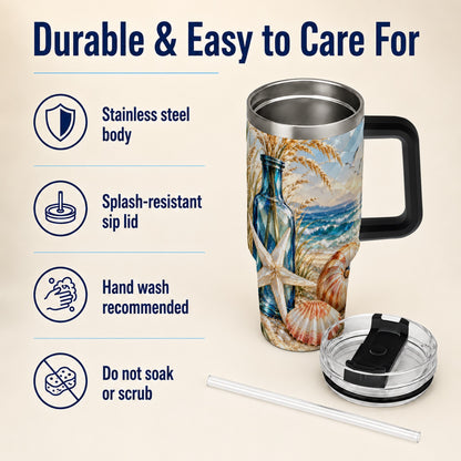 #pl[40oz|Black] Seashell Starfish 40oz Tumbler with Handle, Stainless Steel Travel Cup