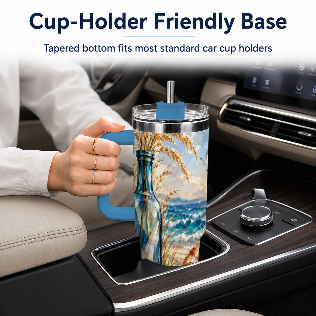 #pl[40oz|Blue] Seashell Starfish 40oz Tumbler with Handle, Stainless Steel Travel Cup