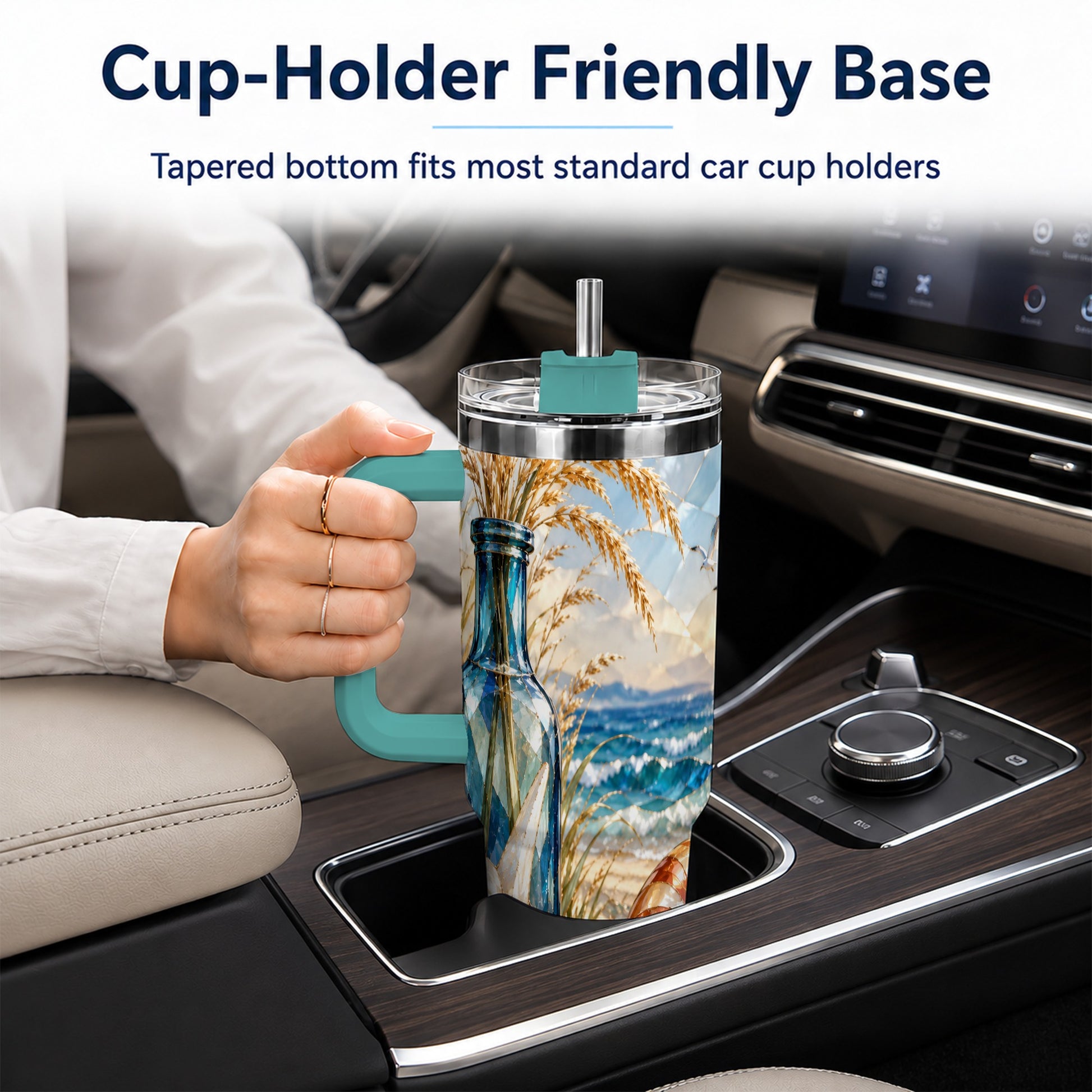 #pl[40oz|Green] Seashell Starfish 40oz Tumbler with Handle, Stainless Steel Travel Cup