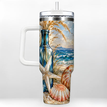 Seashell Starfish 40oz Tumbler with Handle, Stainless Steel Travel Cup