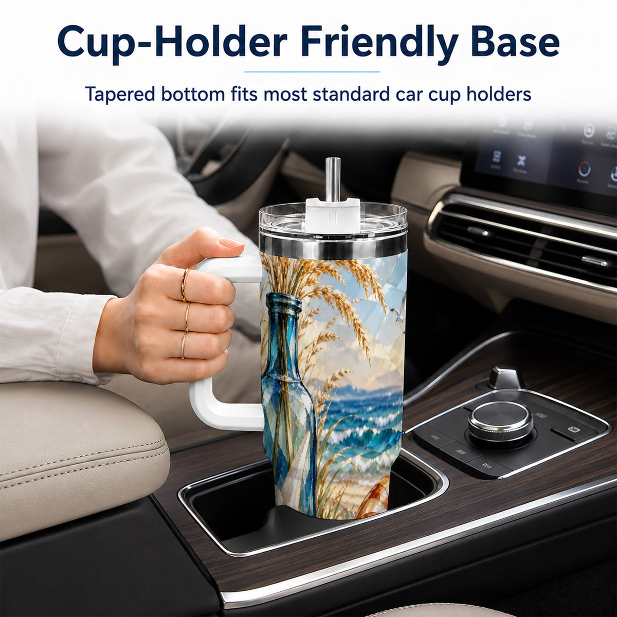 #pl[40oz|White] Seashell Starfish 40oz Tumbler with Handle, Stainless Steel Travel Cup