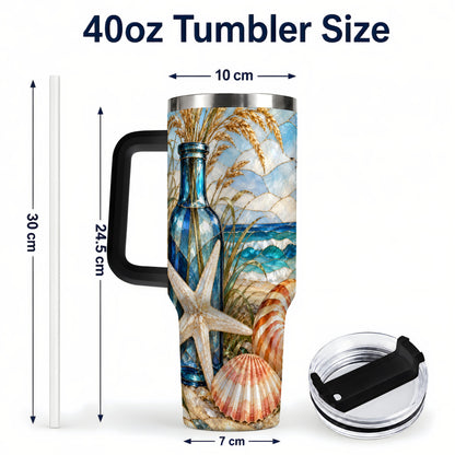 #pl[40oz|Black] Coastal Seashell 40oz Tumbler with Handle, Beach Stainless Steel Cup