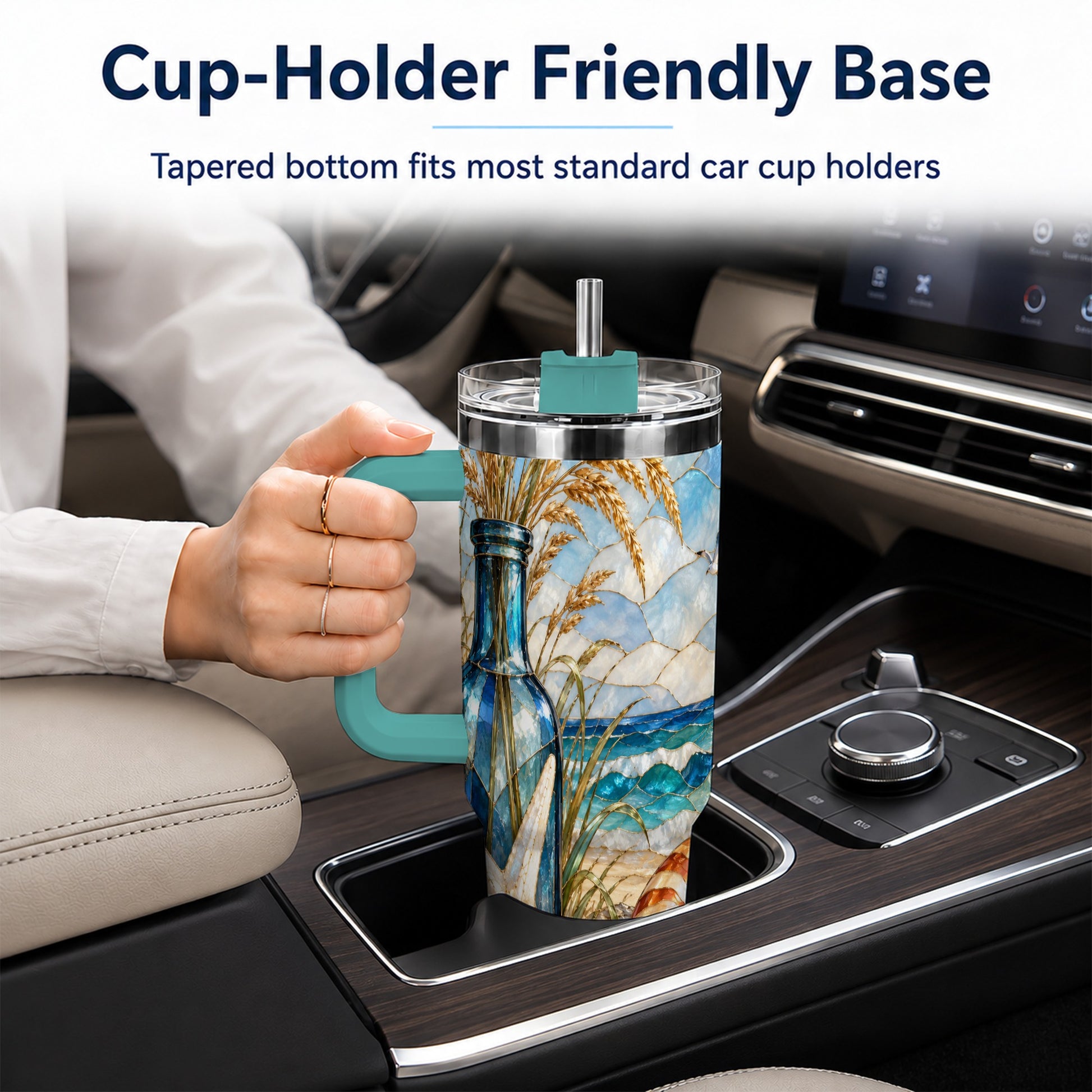 #pl[40oz|Green] Coastal Seashell 40oz Tumbler with Handle, Beach Stainless Steel Cup