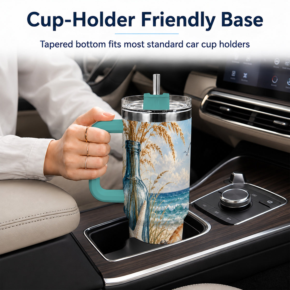 #pl[40oz|Green] Beach Seashell 40oz Tumbler with Handle, Coastal Stainless Steel Cup