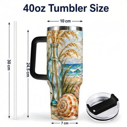 #pl[40oz|Black] Coastal Shell 40oz Tumbler with Handle, Beach Stainless Steel Cup
