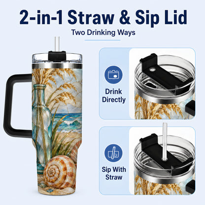 #pl[40oz|Black] Coastal Shell 40oz Tumbler with Handle, Beach Stainless Steel Cup