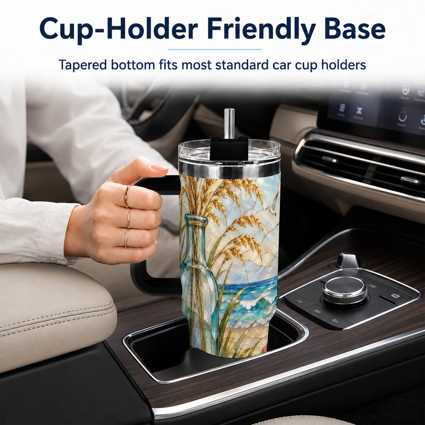 #pl[40oz|Black] Coastal Shell 40oz Tumbler with Handle, Beach Stainless Steel Cup
