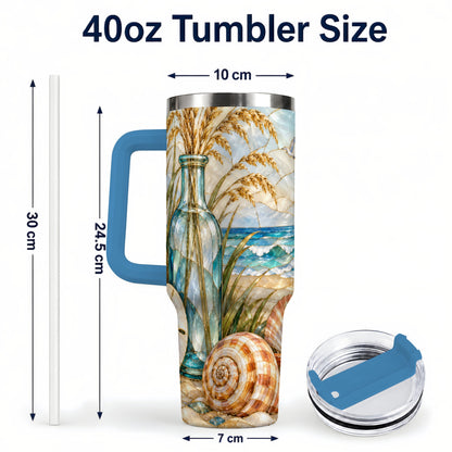 #pl[40oz|Blue] Coastal Shell 40oz Tumbler with Handle, Beach Stainless Steel Cup