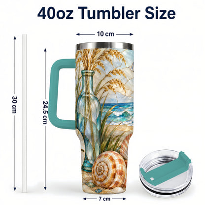 #pl[40oz|Green] Coastal Shell 40oz Tumbler with Handle, Beach Stainless Steel Cup