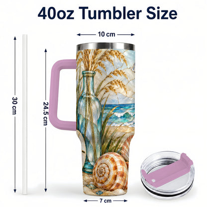 #pl[40oz|Pink] Coastal Shell 40oz Tumbler with Handle, Beach Stainless Steel Cup