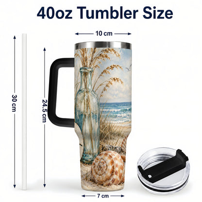 #pl[40oz|Black] Coastal Seashell 40oz Tumbler with Handle, Beach Stainless Steel Cup