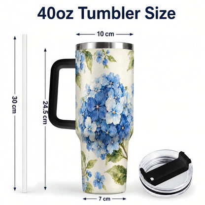 #pl[40oz|Black] Blue Hydrangea 40oz Tumbler with Handle, Watercolor Floral Cup