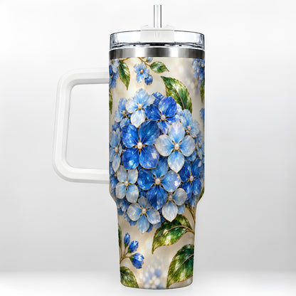 Jeweled Hydrangea 40oz Tumbler with Handle, Floral Stainless Steel Cup