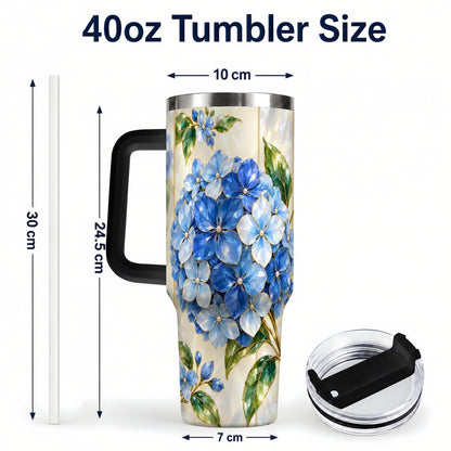 #pl[40oz|Black] Faceted Hydrangea 40oz Tumbler with Handle, Floral Stainless Steel Cup