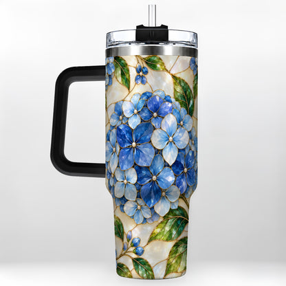 #pl[40oz|Black] Hydrangea Mosaic 40oz Tumbler with Handle, Floral Stainless Steel Cup