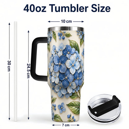 #pl[40oz|Black] Hydrangea Floral 40oz Tumbler with Handle, Botanical Travel Cup